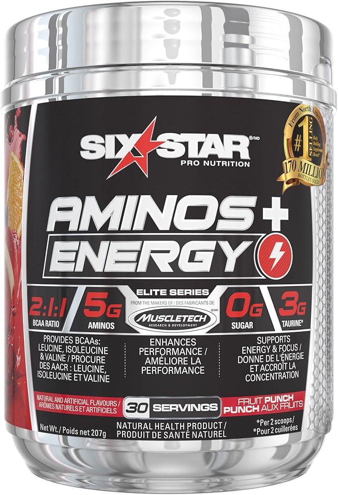 Six Star Amino Plus Energy, BCAA Powder & Energy, Fruit Punch, 30 Servings, 208 g (Pack of 1) - Which Mark