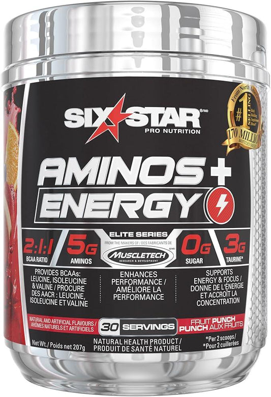 Six Star Amino Plus Energy, BCAA Powder & Energy, Fruit Punch, 30 Servings, 208 g (Pack of 1) - Which Mark