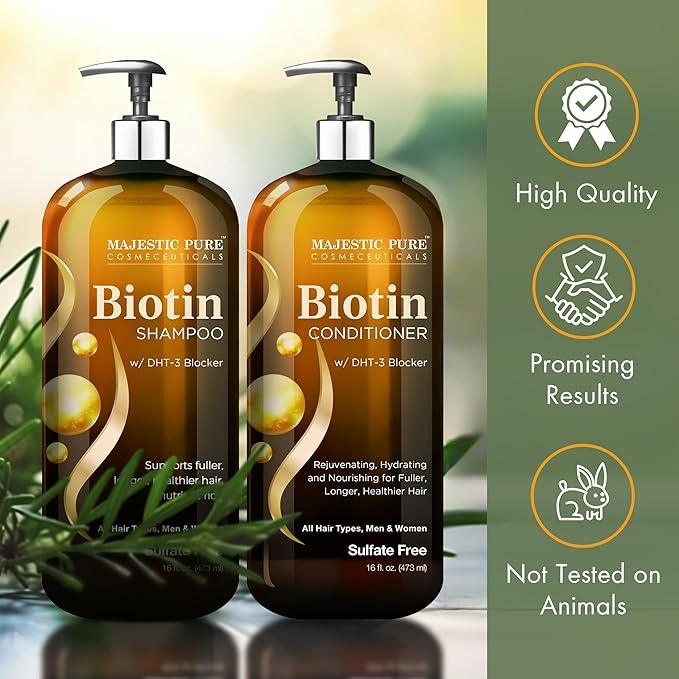 MAJESTIC PURE Biotin Shampoo and Conditioner Set with DHT Blocker Complex - Hydrating, Nourishing & Supporting Healthy Hair, Sulfate Free, for Men & Women - 16 fl oz each Climate Pledge Friendly - Which Mark