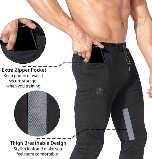 BROKIG Men Stripe Gym Joggers Pants, Causal Tapered Workout Sweatpants Jogging Sweat Track Pants with Zipper Pocket - Which Mark