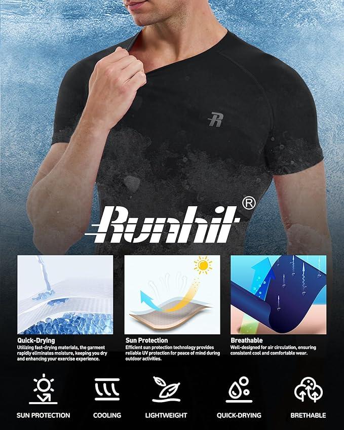 Runhit Long Sleeve Compression Shirts for Men Short Sleeve Quick Dry Athletic Workout T-Shirts Base Layer Tee Shirt - Which Mark