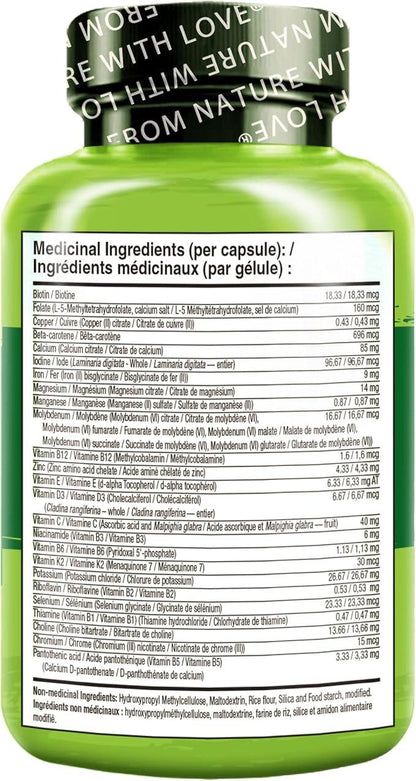 NATURELO Prenatal Multivitamin with Gentle Chelated Iron, Methyl Folate, Plant Calcium & Choline - Vegan, Vegetarian - Non-GMO - Gluten Free - 180 Capsules - 2 Month Supply - Which Mark