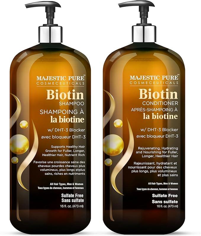 MAJESTIC PURE Biotin Shampoo and Conditioner Set with DHT Blocker Complex - Hydrating, Nourishing & Supporting Healthy Hair, Sulfate Free, for Men & Women - 16 fl oz each Climate Pledge Friendly - Which Mark