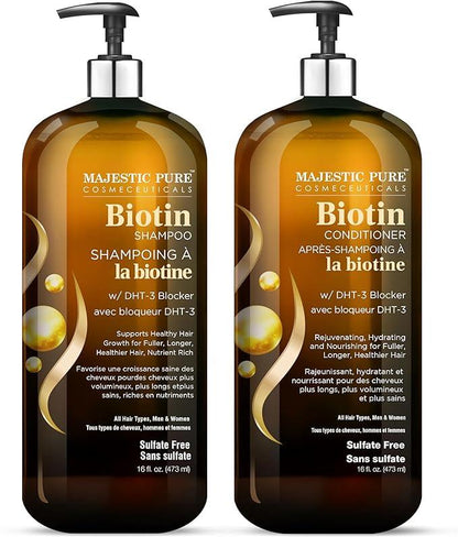 MAJESTIC PURE Biotin Shampoo and Conditioner Set with DHT Blocker Complex - Hydrating, Nourishing & Supporting Healthy Hair, Sulfate Free, for Men & Women - 16 fl oz each Climate Pledge Friendly - Which Mark