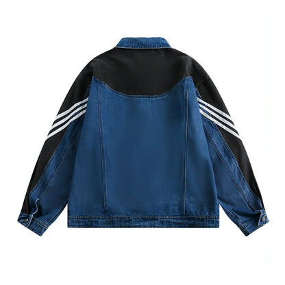 Side Stripe Stitching Loose Denim Jacket Men And Women European And - Which Mark