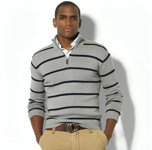 Slim Long-sleeved Casual Knit Sweater Men With Striped Wool - Which Mark