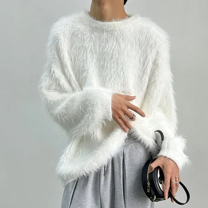 Pure Color All-matching Round Neck Pullover Thickened Mink Sweater Men - Which Mark