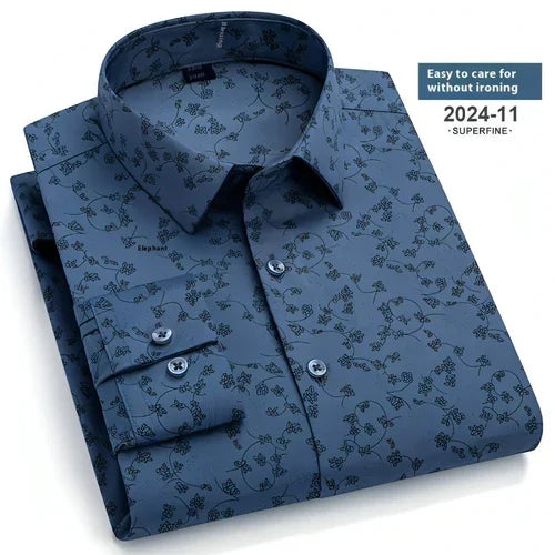 Spring And Autumn Fashion Floral Youth Men's Long-sleeved DressShirt - Which Mark