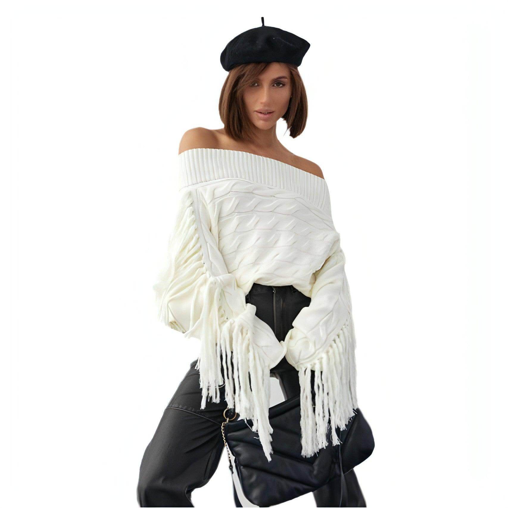 A Pure Color Elegant Style Woolen Tassel Design Sweater Women - Which Mark