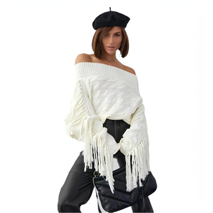 A Pure Color Elegant Style Woolen Tassel Design Sweater Women - Which Mark