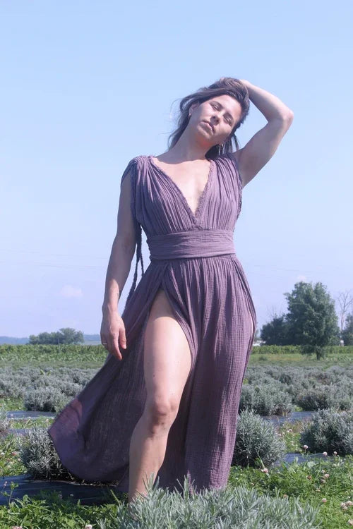 Helen Organic Cotton Goddess Side Slit Dress - Which Mark