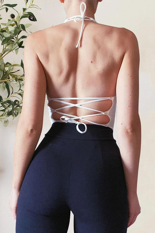 Backless Lace-Up Halter Neck Cami - Which Mark