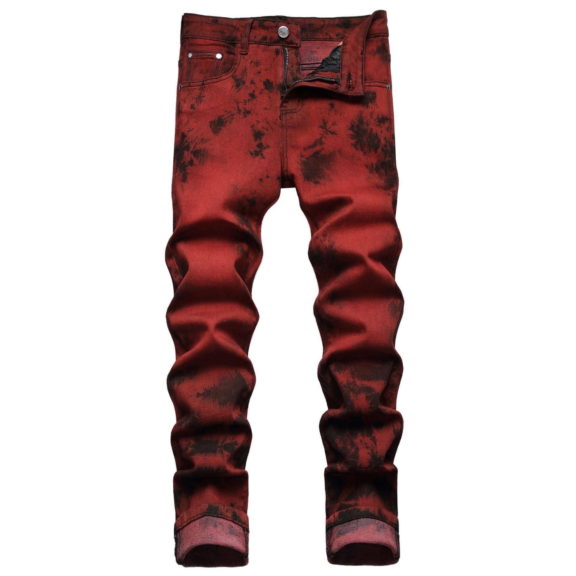 UrbanEase™ Stretch Tie Dyed Red Brick Men 's Jeans - Which Mark