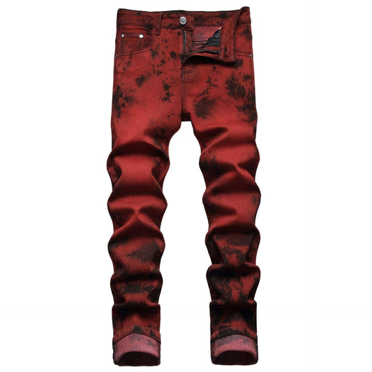 UrbanEase™ Stretch Tie Dyed Red Brick Men 's Jeans - Which Mark
