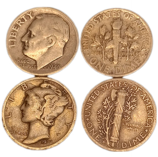 90% Junk Silver Dimes 10x $1 Face Value - Which Mark