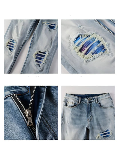 Slim Elastic Hole Skinny Pencil Trousers Jeans Men - Which Mark