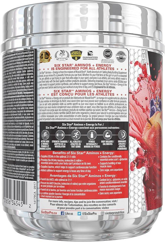 Six Star Amino Plus Energy, BCAA Powder & Energy, Fruit Punch, 30 Servings, 208 g (Pack of 1) - Which Mark