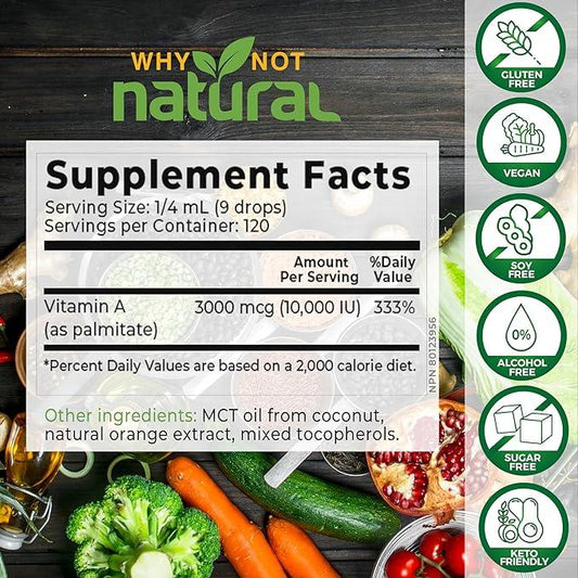 Vitamin A Drops 10000 IU - Liquid retinyl Palmitate with Coconut MCT Oil, Vegan micellized VIT A Supplement for Skin and Acne - Which Mark
