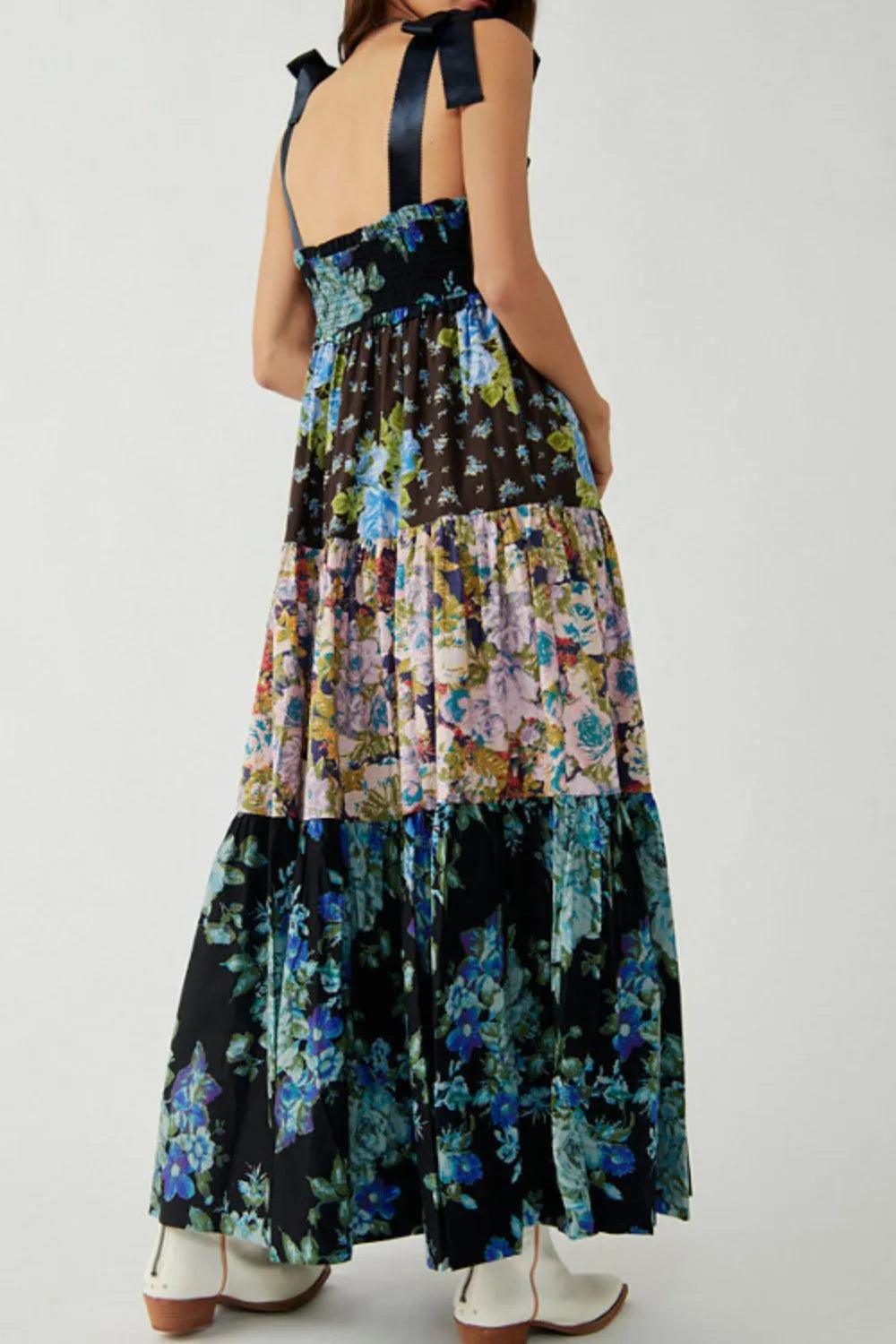 Floral Tiered Maxi Dress with Mixed Print Design - Which Mark