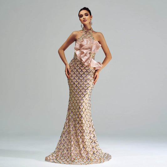 “Champagne Glam” Halter Mermaid Dress – Luxury for Elite Occasions - Which Mark