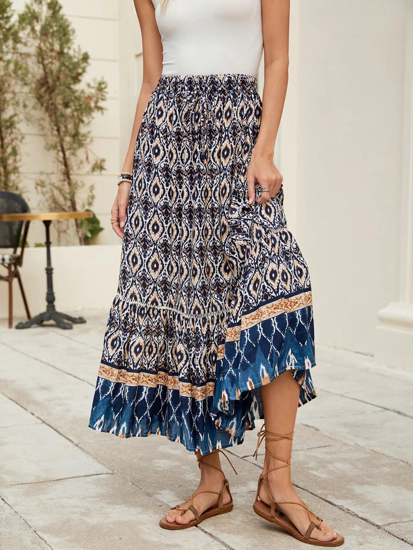 Bohemian Printed Ruched Maxi Skirt - Which Mark