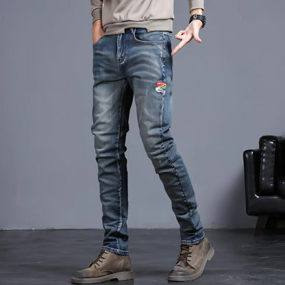 Youth Retro Embroidered Denim Pants Men Jeans - Which Mark
