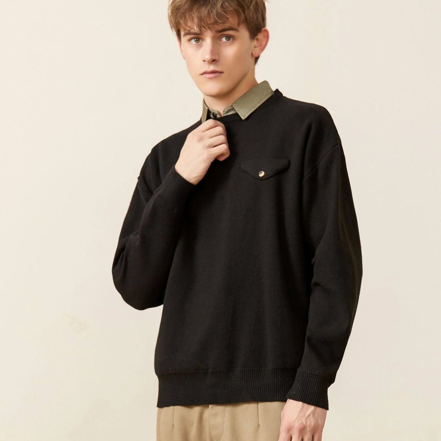 Youth Simple Everyday Fake Pocket Decorated Sweater Men - Which Mark