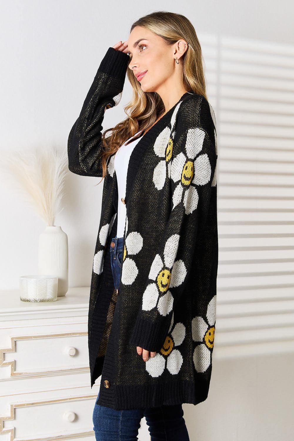 Perfee Floral Button Down Longline Cardigan - Which Mark