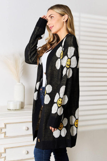 Perfee Floral Button Down Longline Cardigan - Which Mark