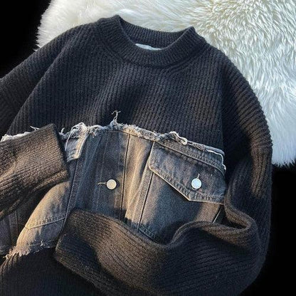 Designer Denim Splicing Knitwear Men Sweater - Edition 25 - Which Mark