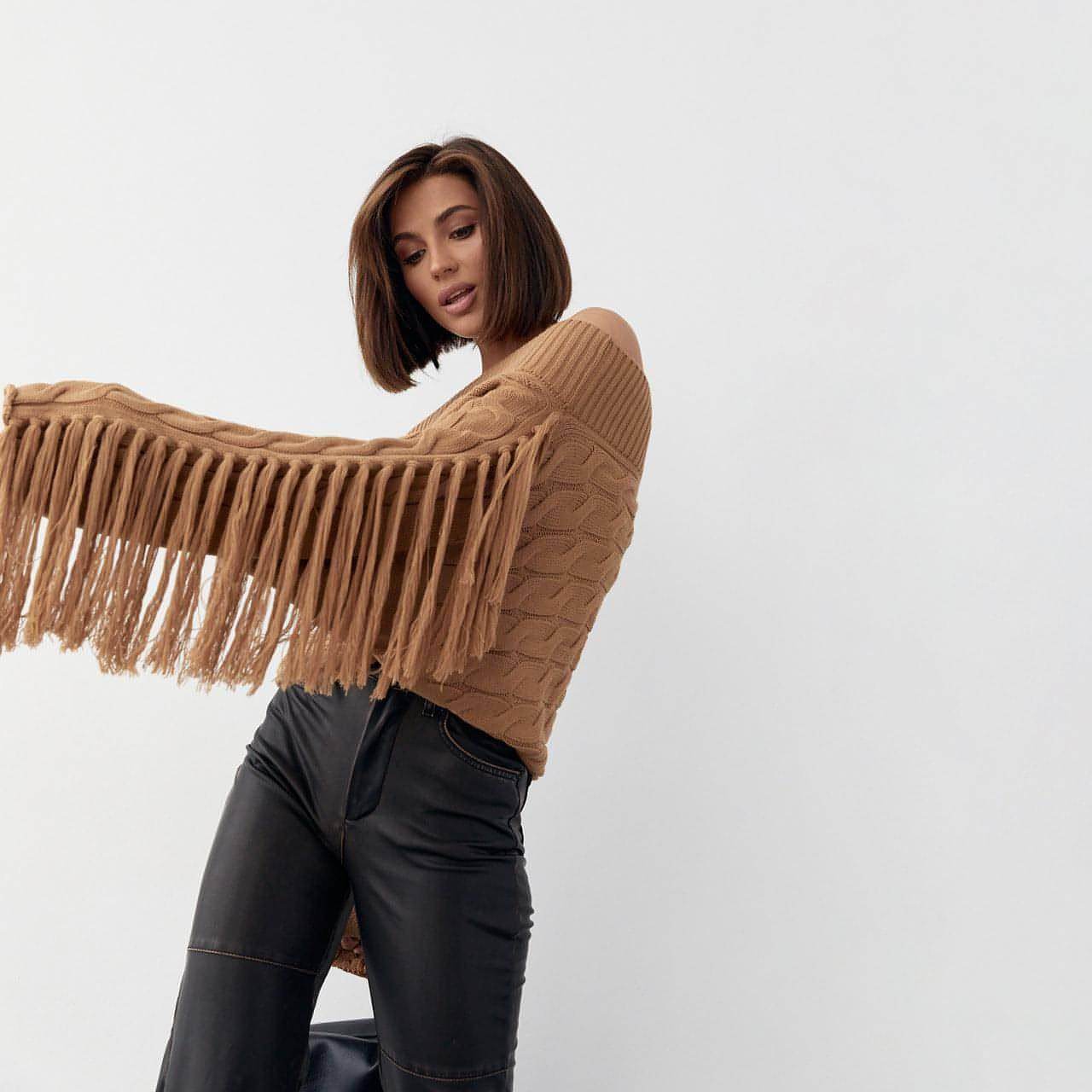 A Pure Color Elegant Style Woolen Tassel Design Sweater Women - Which Mark