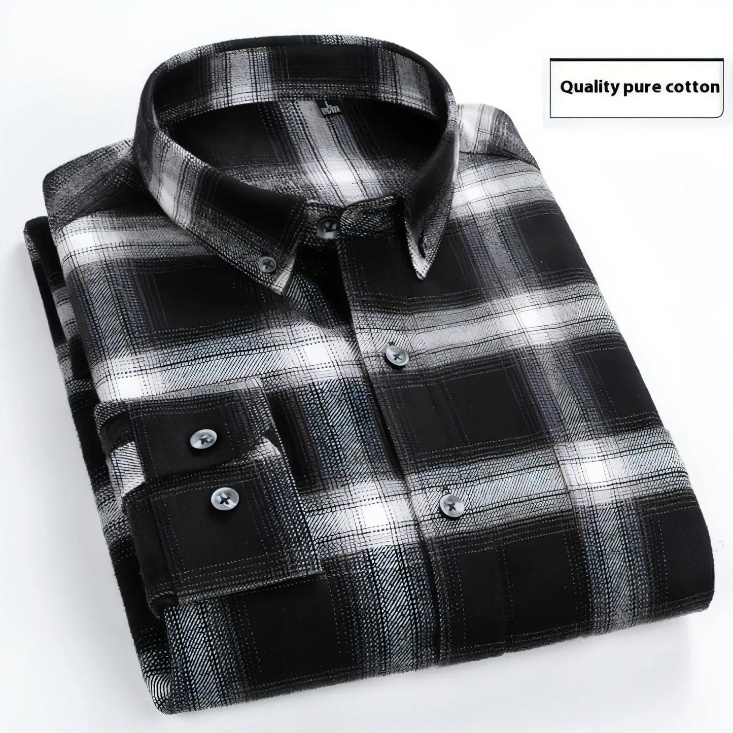 Cotton Brushed Plaid Long-sleeved DressShirt Business Casual Cotton - Which Mark