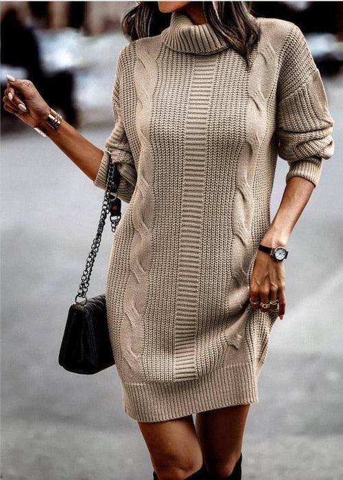 Women's Turtleneck Long Sleeve Narrow Sweater Dres - Which Mark