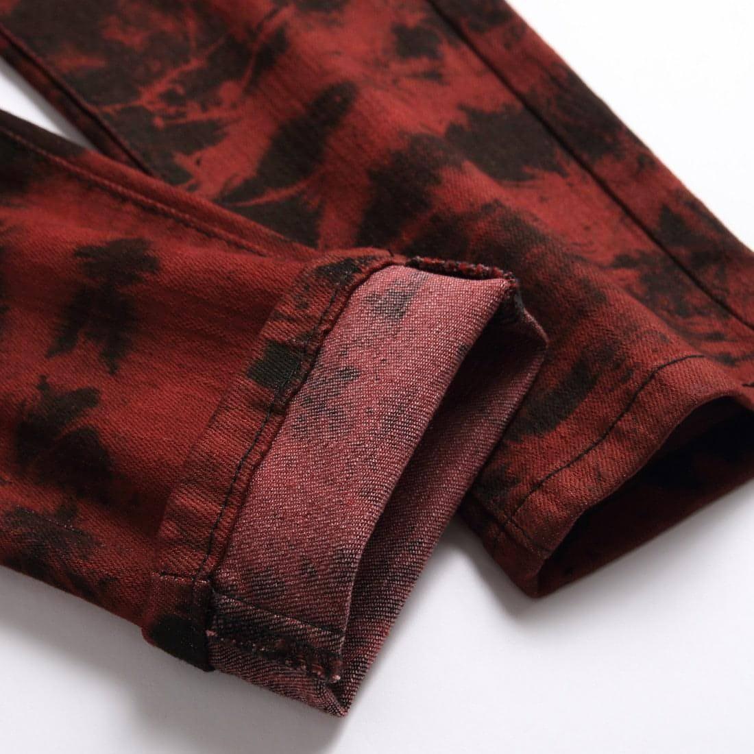 UrbanEase™ Stretch Tie Dyed Red Brick Men 's Jeans - Which Mark