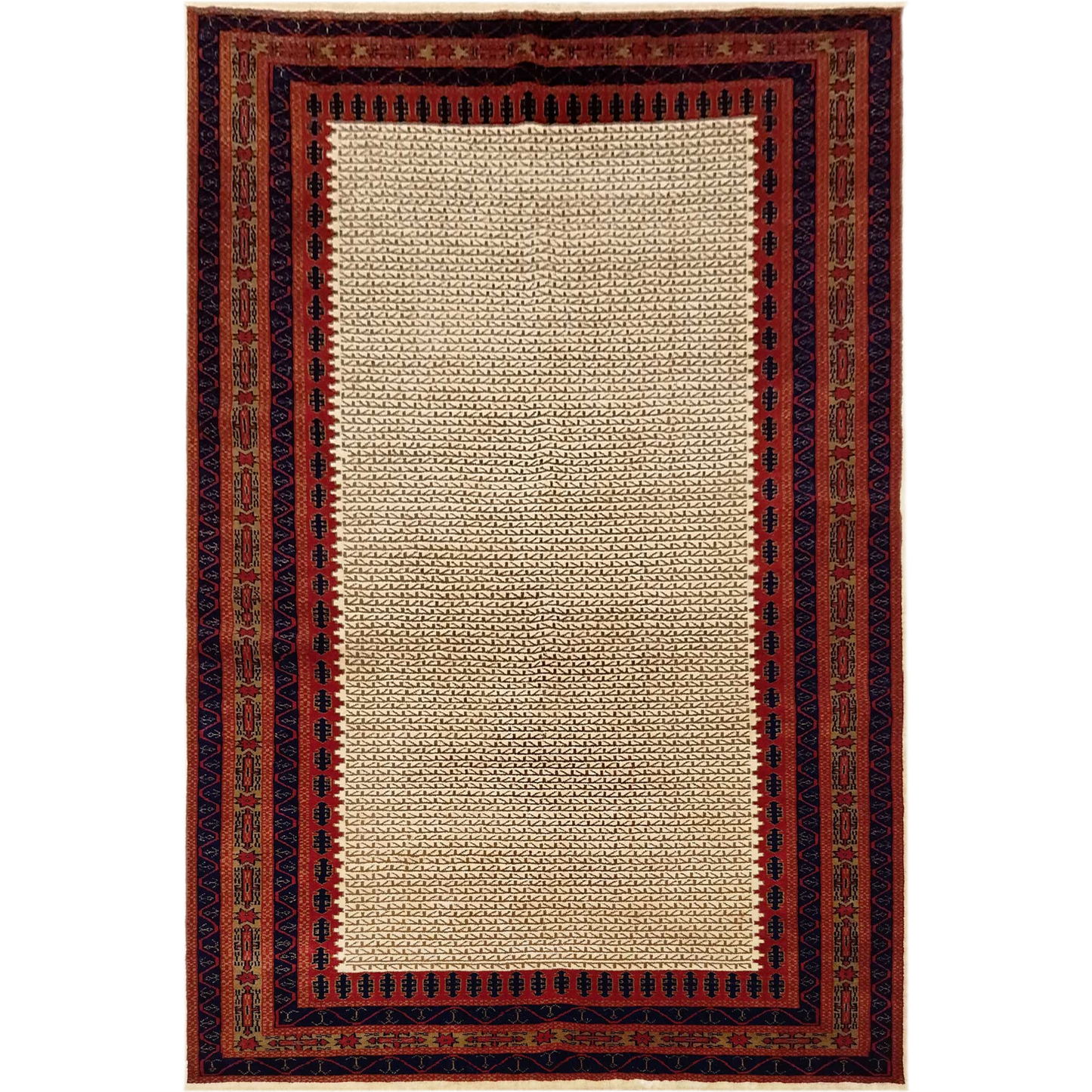 6×9 Feet Wool White Hand Knotted Carpet Tribal