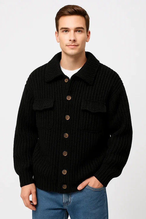 Winter Lapel Sweater Single-breasted Men's Loose Cardigan - Which Mark
