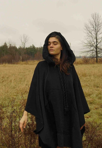 Cotton Hooded Black Cape - Which Mark
