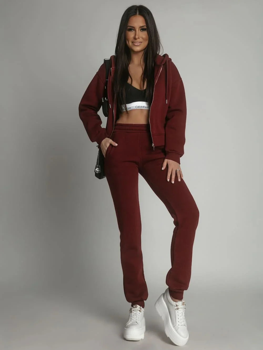 Women's insulated tracksuit set, burgundy FI761 - Which Mark