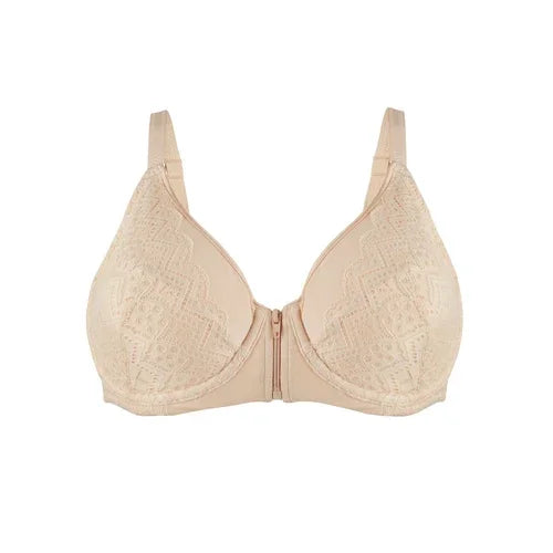 Grace - Peach Silk & Organic Cotton Lace Front Zip Wired Bra - Which Mark