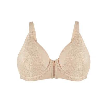 Grace - Peach Silk & Organic Cotton Lace Front Zip Wired Bra - Which Mark
