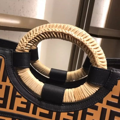 Genuine Leather Tote Bag Bamboo Round Handle - Which Mark