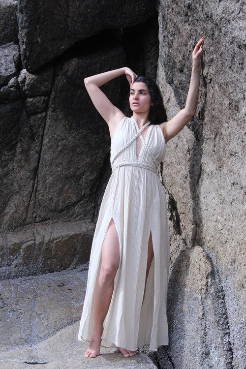 Beige Cotton Breathable Summer Maxi Dress - Which Mark