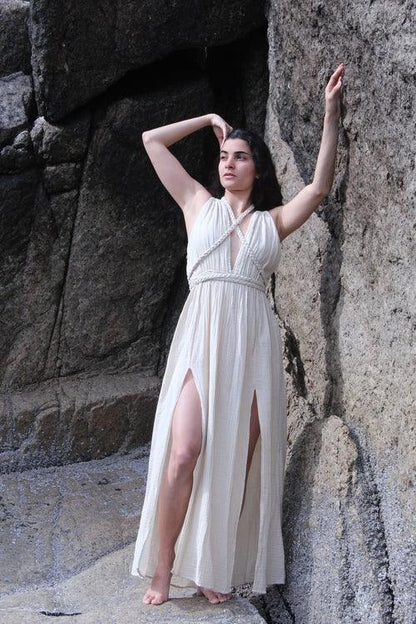 Beige Cotton Breathable Summer Maxi Dress - Which Mark