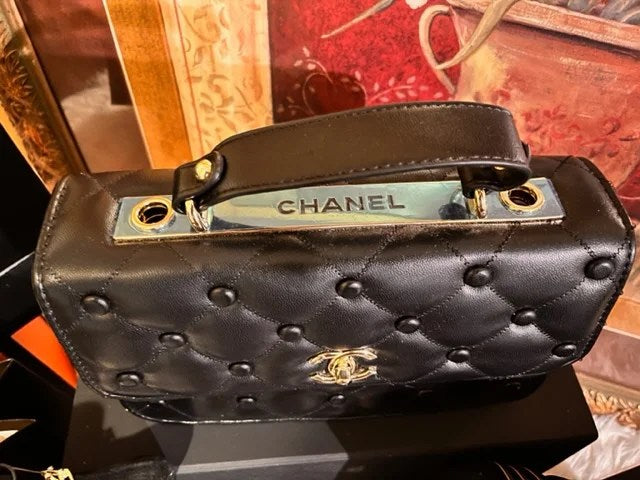Classic Flap with Top Handle Black Cross Body Bag - Which Mark