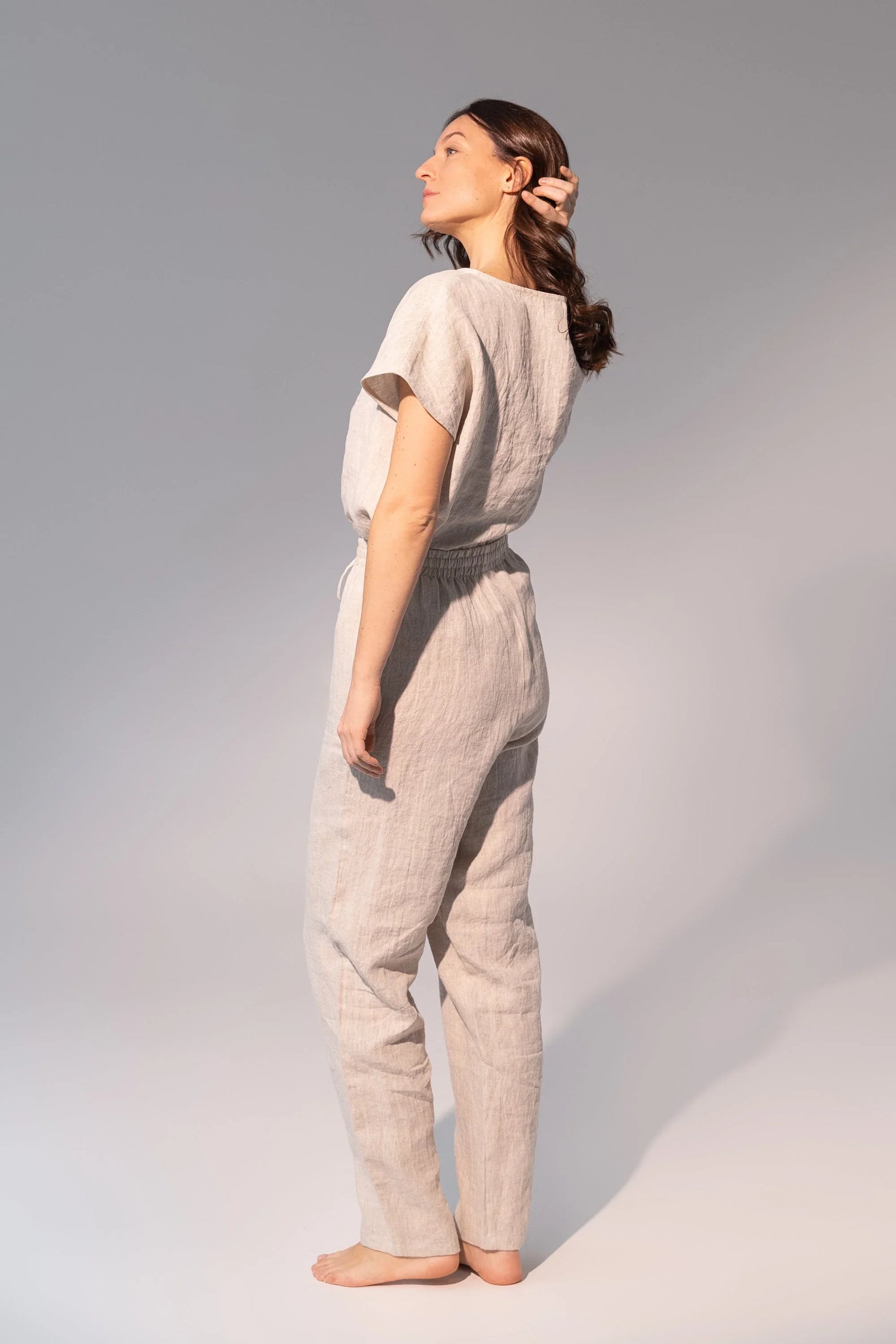 Striped Dark Grey linen / Natural Linen Pajama set / Linen loungewear - Which Mark