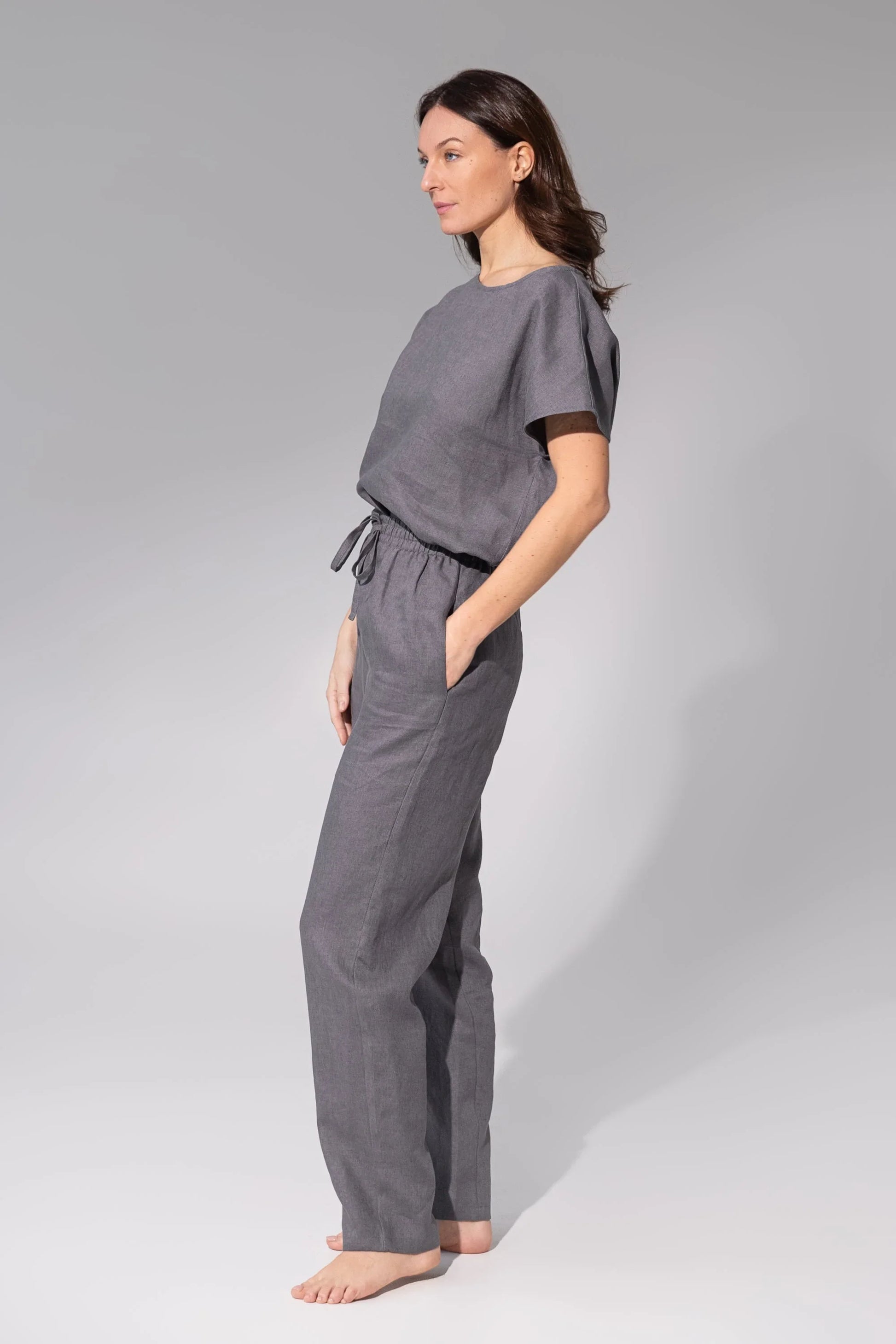 Ice Blue linen / Natural Linen Pajama set / Linen loungewear / Linen - Which Mark