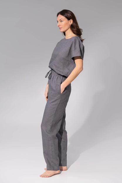 Ice Blue linen / Natural Linen Pajama set / Linen loungewear / Linen - Which Mark
