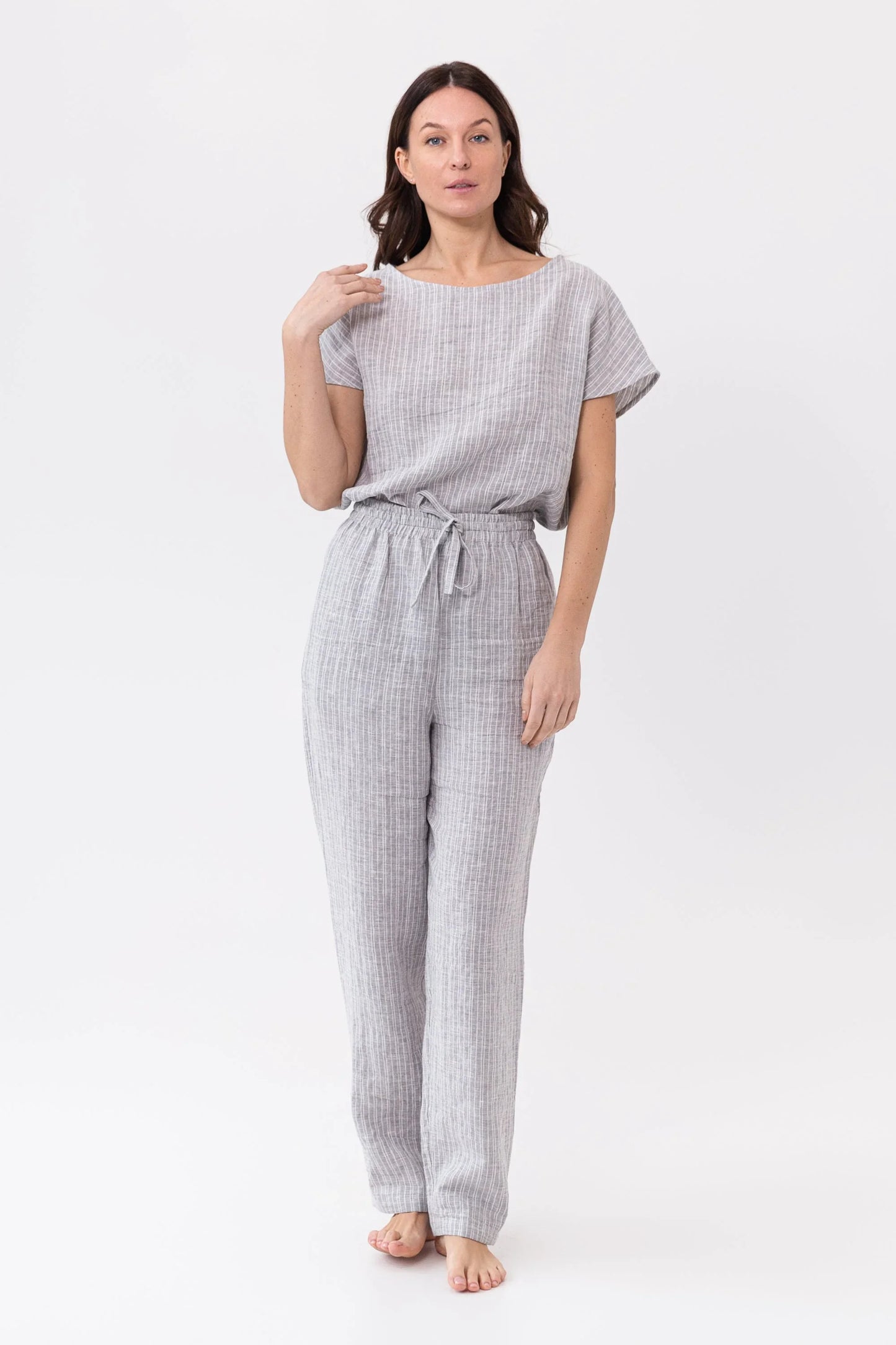 Ice Blue linen / Natural Linen Pajama set / Linen loungewear / Linen - Which Mark
