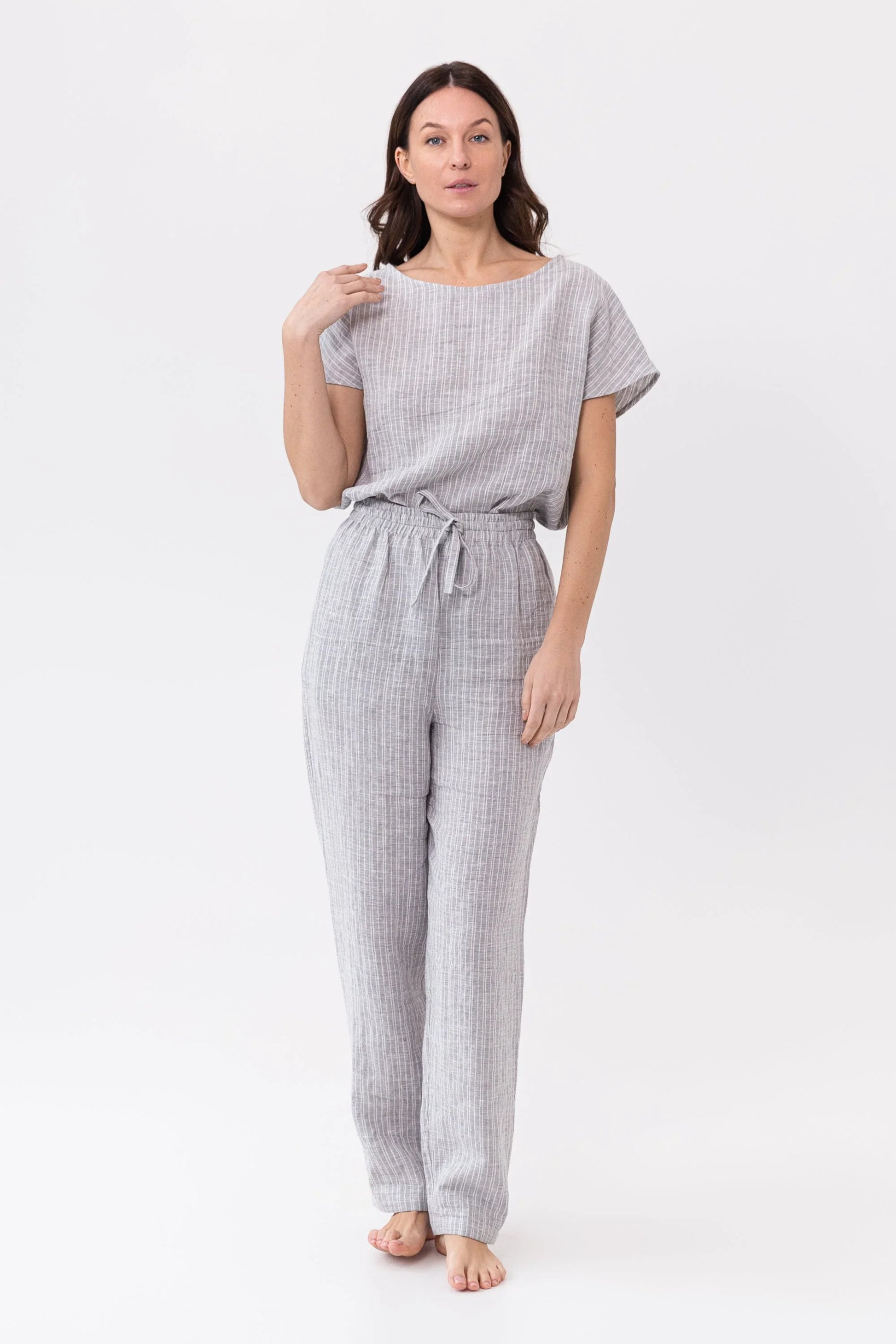 Ice Blue linen / Natural Linen Pajama set / Linen loungewear / Linen - Which Mark