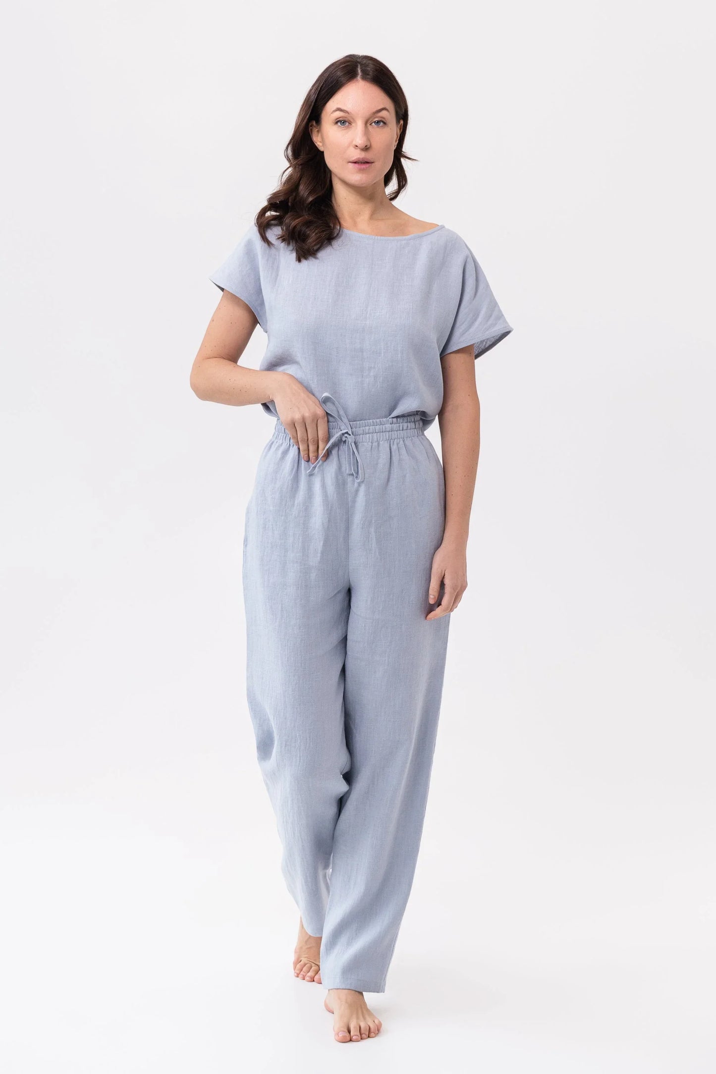 Ice Blue linen / Natural Linen Pajama set / Linen loungewear / Linen - Which Mark